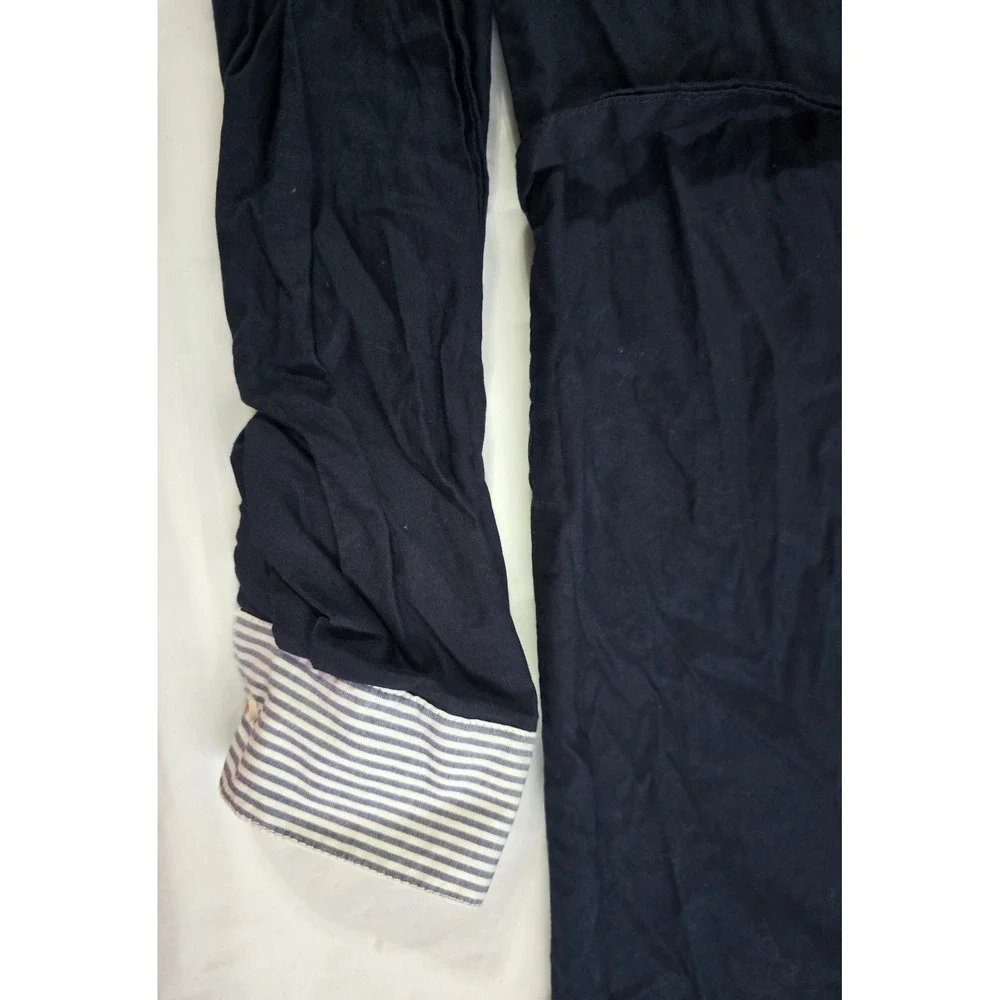 Tommy Hilfiger Navy Blue Crest Button Down Shirt Dress XS Striped Trim Belted
